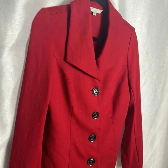 Cleo red pea coat ,SM, single breasted,career,winter,Xmas red,closet staple,EC - Picture 5 of 17